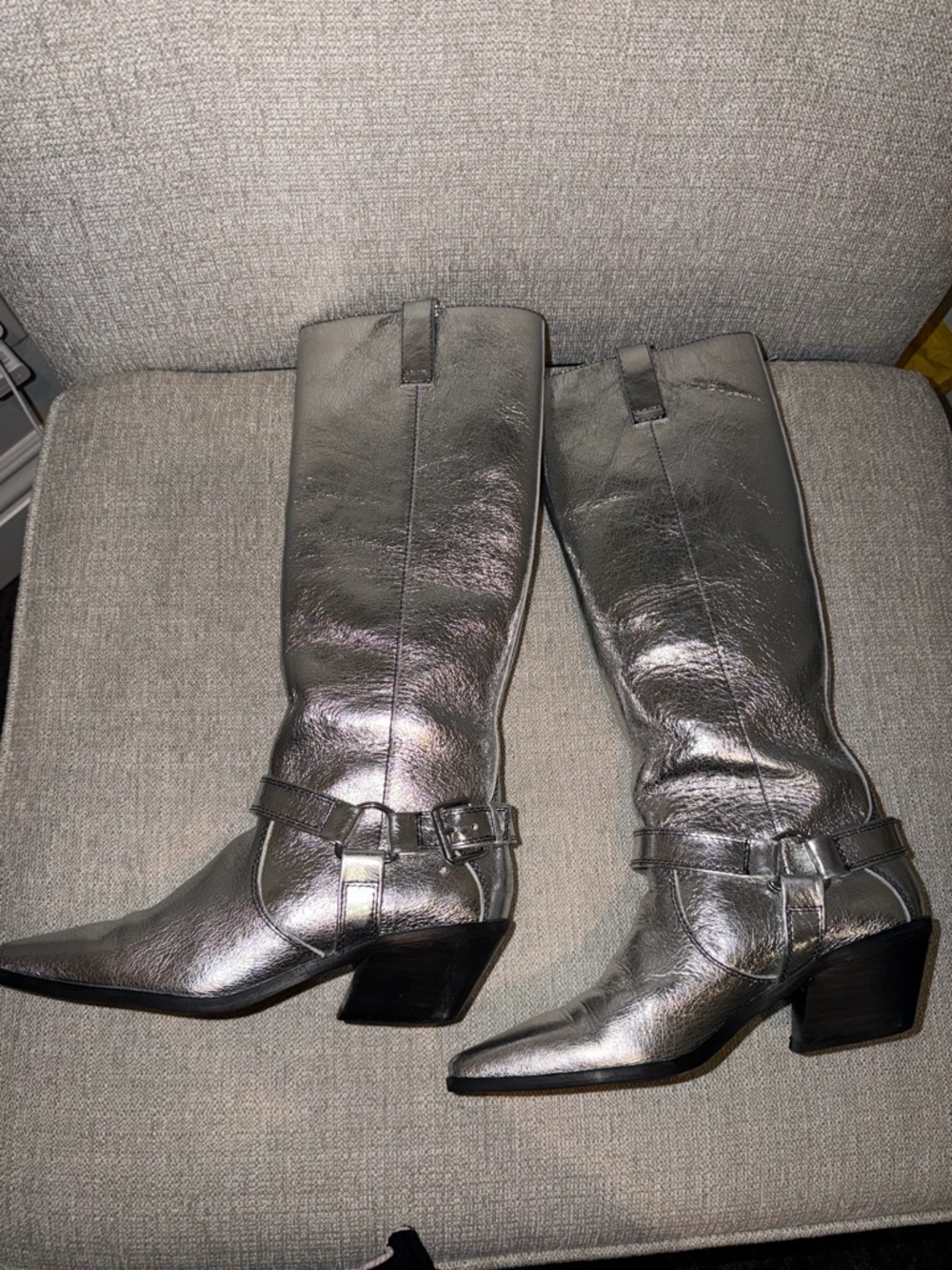 CAVERLEY Milly Anthropologie Silver Metallic Western Festival Mid-Calf Boots - Picture 6 of 13
